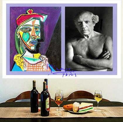 Pablo Picasso Signiertes Kunstwerk. Collage. Wandbild. Souvenir. Geschenkidee.